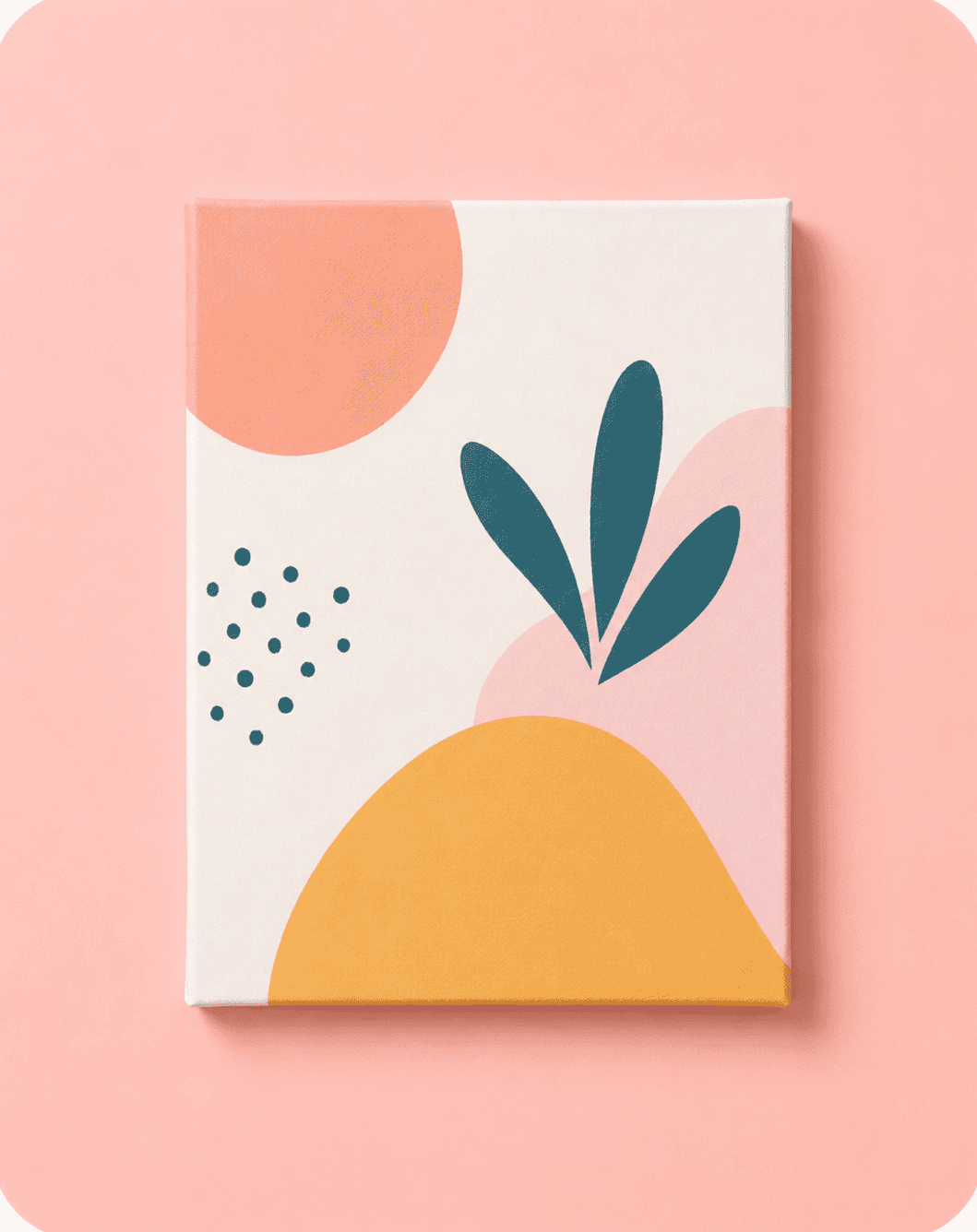 Canvas wall art printed with a modern abstract pattern on a soft pink background.