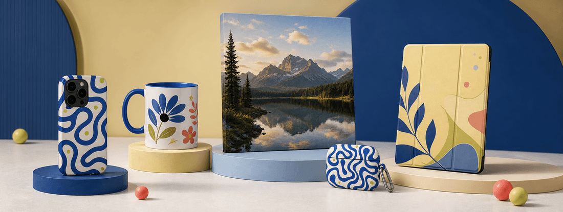 Print-on-demand product ideas across phone cases mugs wall art and tech accessories