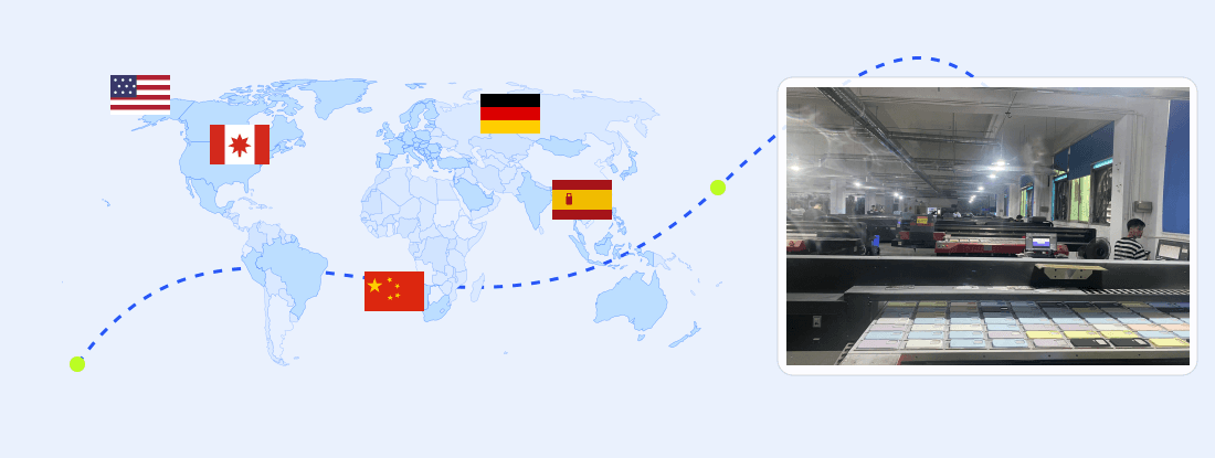 Multi-country print-on-demand production and delivery network
