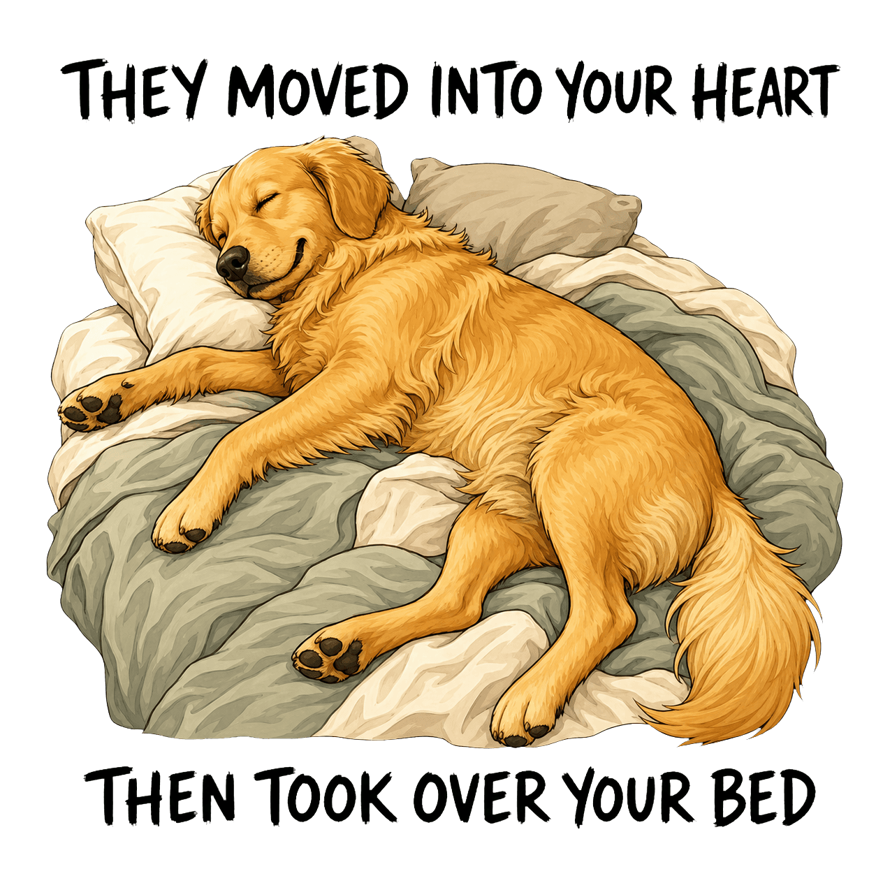 Sleeping dog artwork used as a custom product design draft.