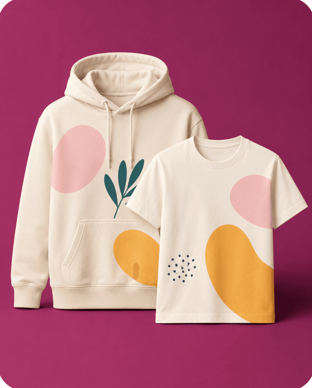 Custom hoodie and t-shirt apparel set.