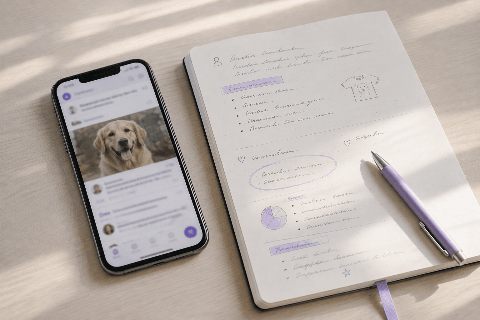 Audience notes and mobile research for planning a custom product